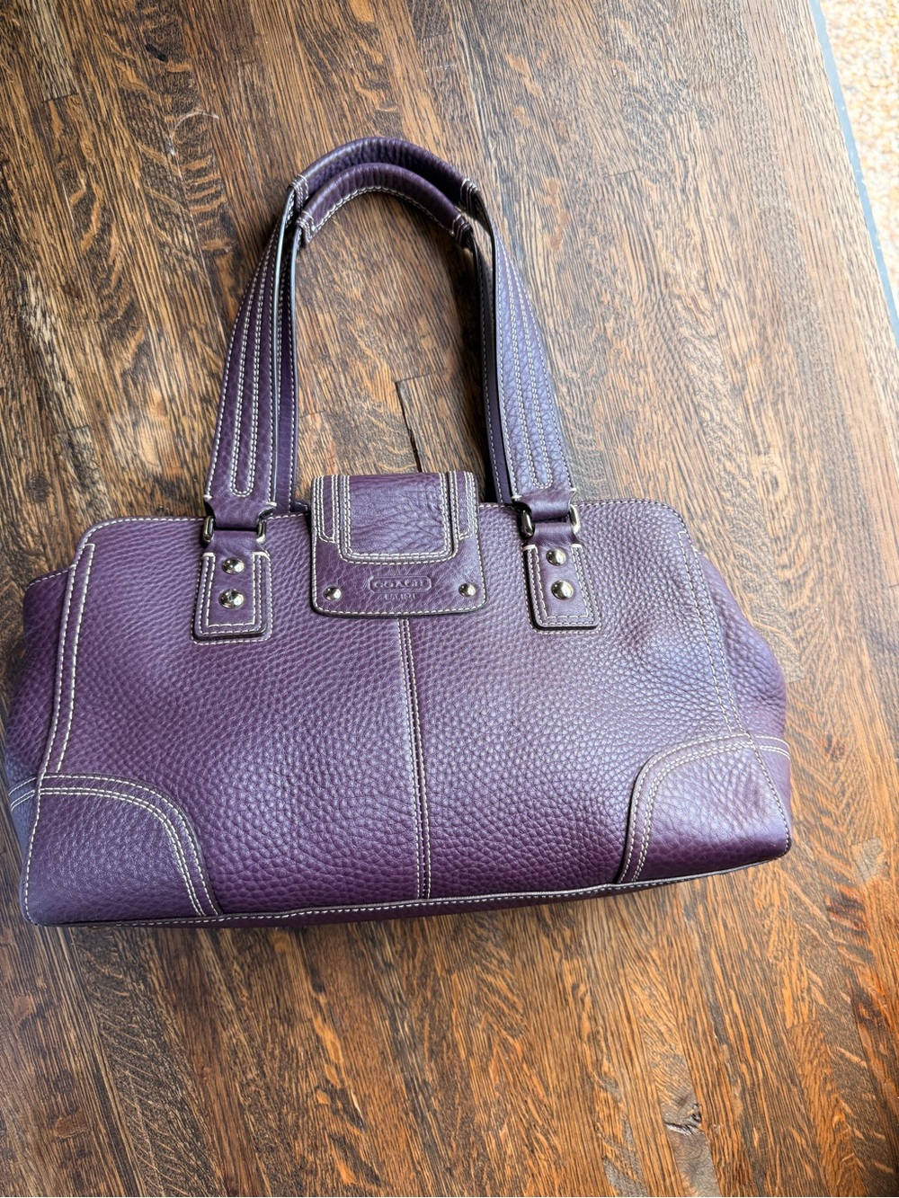 Vintage Coach Hamptons Purple Pebbled Leather Satchel Bag (F13961) - Picture 2 of 16